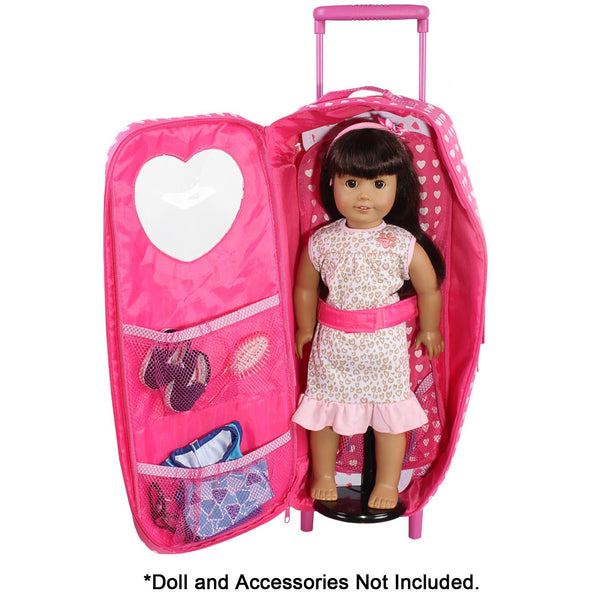 18-inch Doll Accessories - Travel Carrier / Backpack with Trolley and  Bedding - fits American Girl ® Dolls