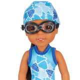 Doll Clothes Fits American Girl 14" Inch Swimsuit Bathing Pool Set: Bathing suit, Towel, Goggles & Cap