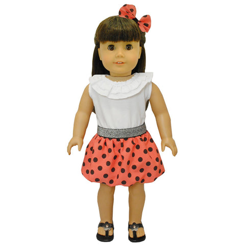 Doll Clothes Fits American Girl & Other 18" Inch Dolls Red Polka Dots Dress