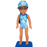 Doll Clothes Fits American Girl 14" Inch Swimsuit Bathing Pool Set: Bathing suit, Towel, Goggles & Cap