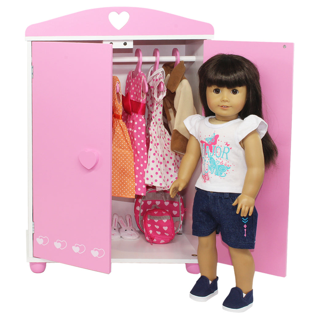 Doll Armoire Furniture Storage Closet For American Girl & Other 18 In –  Pink Butterfly Closet